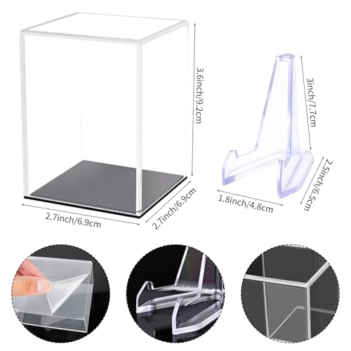 Image of Clear Acrylic Championship Ring Display Case with Black Base, Memorabilia Stand Cube Holder, Dust Protective Transparent Storage Box for Single Rings Souvenir Ring Collections