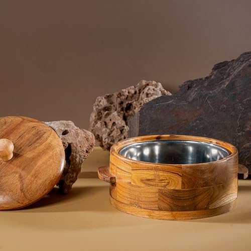 Image of Wooden Chapati Box: Teak Wood Casserole - Detachable ss Insulated Bowl - Keeps rotis Warm & Fresh, Perfect for Serving hot chapatis. A Must-Have for Elegant Kitchen decor
