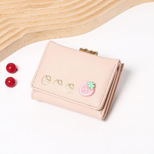 Mini 3 Folds Money Coin Purse strawberry decor PU Leather Credit Card Holoder INS Style Card Wallets for