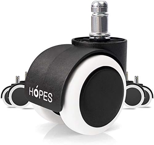 2 Inch Office Chair Casters Wheels for Hardwood - Heavy Duty Replacement for Laminate and Carpets (Set of 5) Standard Stem Size - Color Black & White