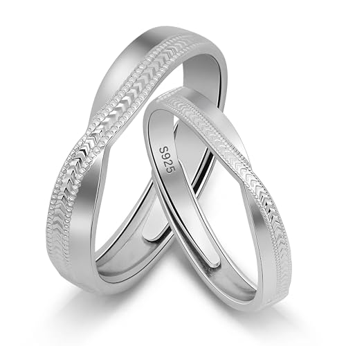 Meissa Alianzas de Plata para Pareja Anillos Ajustables Plata de Ley 925 Mujer 2,8mm & Hombre 4mm Joyería Nupcial Regalo para Compromiso, Boda, San Valentín o Aniversario (Juego de dos anillos)