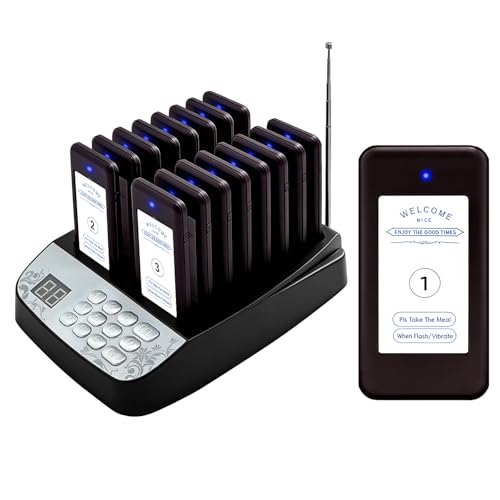 Vexorium Pager Rufsystem 500M Restaurant Pager System 16 Pager und Summer mit Vibrations- Blink- und Piepton-Alarmen für Restaurants Imbisswagen Kirchenkindergärten Cafés