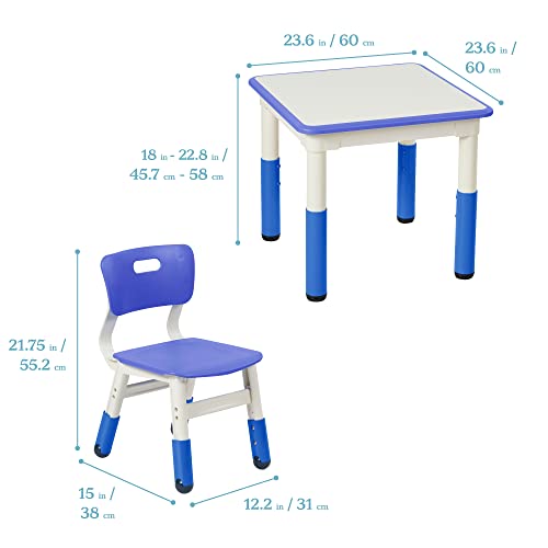 Ecr4Kids Square Resin Dry-Erase Activity Table With 2 Chairs - Indoor Kids Plastic Adjustable Table And Chair Set For Classrooms, Daycares, Homes, Cornflower Blue (3-Piece Set) #TOP1