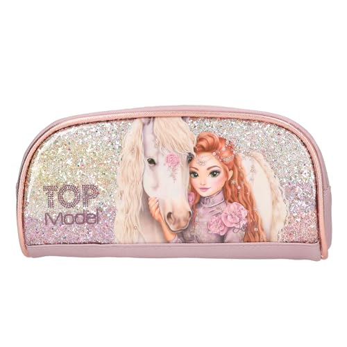 Depesche 13294 TOPModel Viva Violet - Estuche en Violeta, con Motivo de Modelo, Caballo y Purpurina, Estuche con Cierre de Cremallera