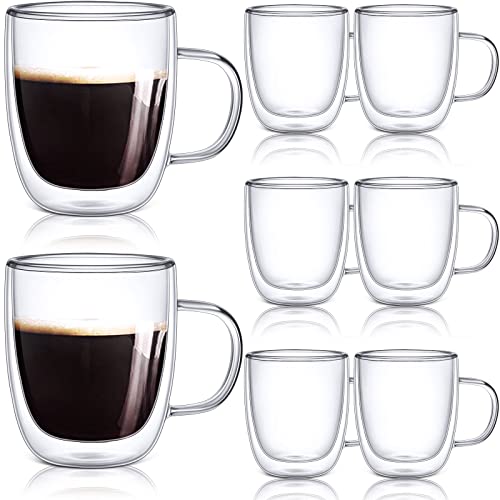 Gerrii 8 Pack 13.5 Oz Double Walled Glass Coffee Mugs With Handle, Clear Glass Coffee Mugs Insulated Layer Coffee Cups Espresso Mug Cups For Cafe Latte Cappuccino Tea #TOP17