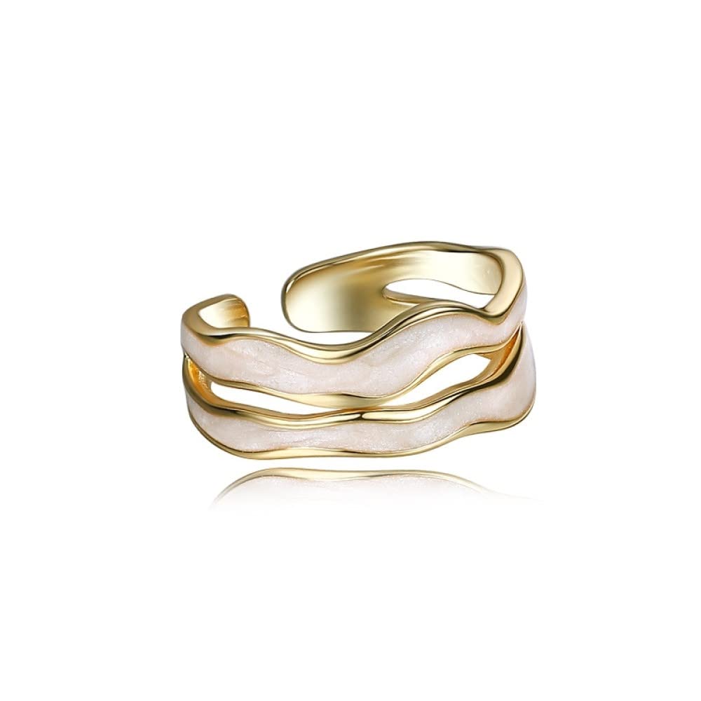 Anello In Argento Sterling 925,Anelli Regolabili Per Donna Doppio Strato Argento Sterling 925 Bianco Goccia Colla Irregolarità Anello Dito Indice Placcato Oro Anelli Di Promessa Per Ragazze Signore