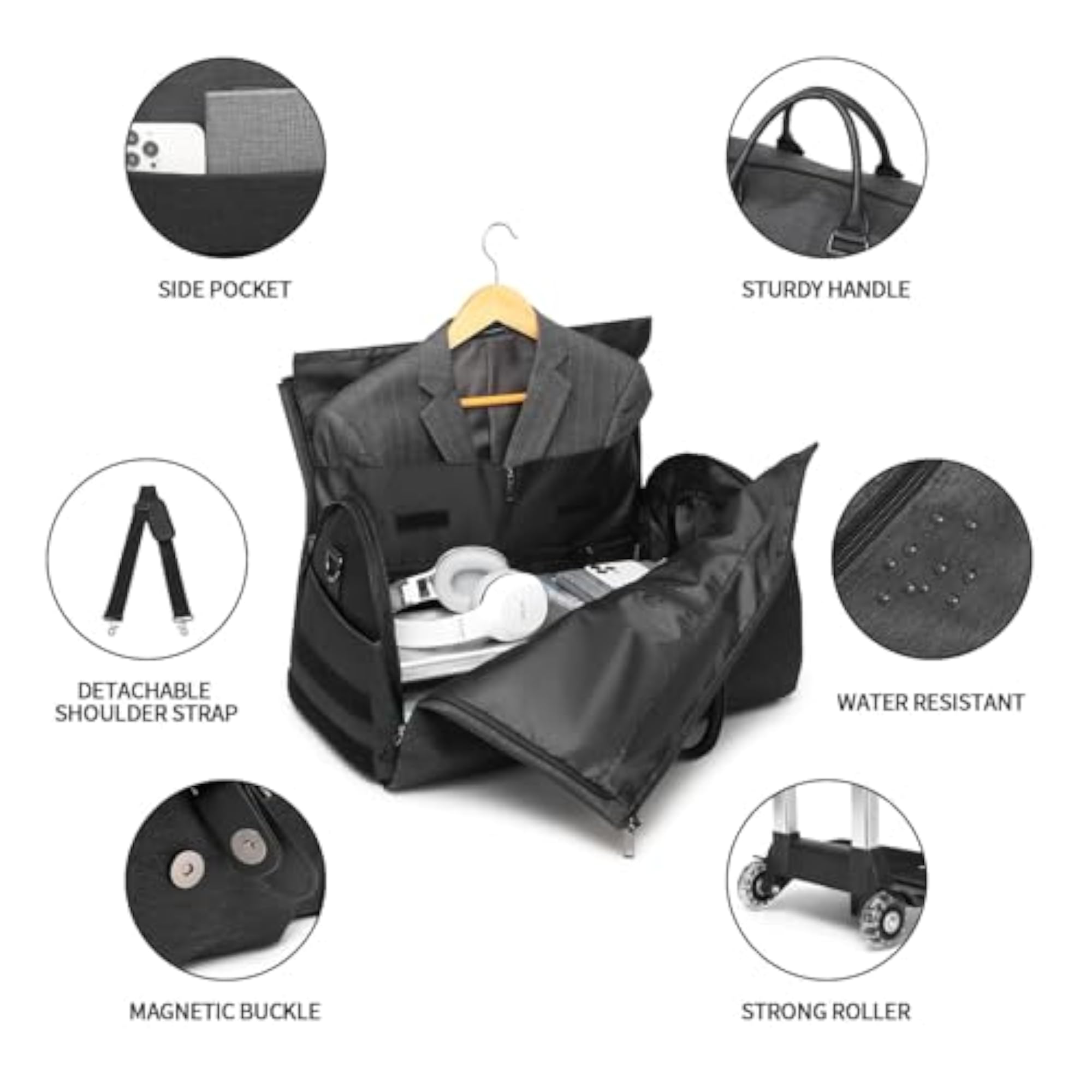 Rolling Garment Bag with Wheels & Shoe Compartment