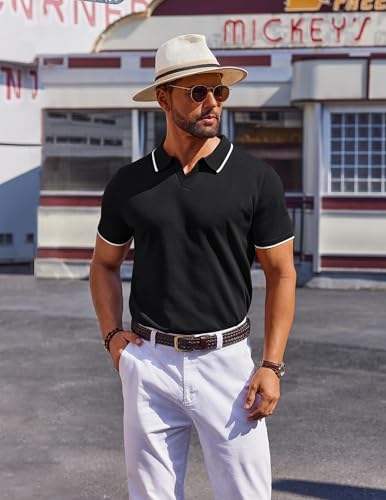 COOFANDY Mens Polo Shirts Short Sleeve Casual Knit Polo Shirt Vintage Golf T Shirts Old Money Tops 5
