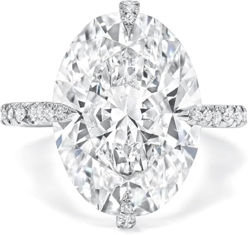 JEWELERYIUM 6CT-10CT Oval Moissanite Wedding Rings for Women Handmade Huge Bridal Engagement Ring Pave Compass Setting Hidden Halo Anniversary Promise Ring (Main Stone : 7.00 Carat)