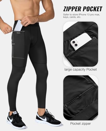 Niksa 2 Piezas Mallas Hombre Running Leggings Deporte Pantalones Largos de Compresión Negro Gris Medium - imagen 3