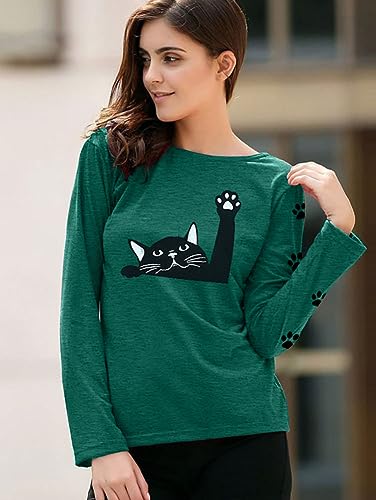 Image of JINTING Cat Shirts for Women - Loose Fit Lightweight Long Sleeve Graphic Autumn Outfits Printed Blouse Casual Tops