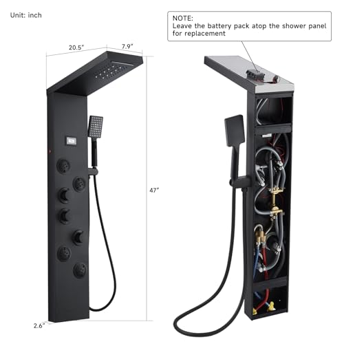 Image of 5-in-1 LED Shower Panel Tower System Matte Black Stainless Steel