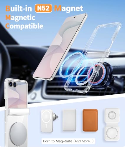 Image of FNTCASE for Samsung-Galaxy Z Flip 8 Clear Case with Hinge Protection | Compatible with Magsafe, Screen Protector, Anti Yellowing, Military Grade Drop Shockproof Protective, Transparent Phone Case
