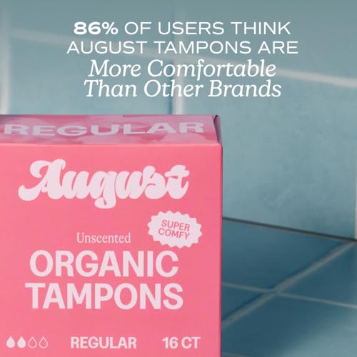 Image of August Regular Tampons - Easy-Glide Long Applicators - 36-Pack 100% Organic Cotton Tampons for Women, Non-Toxic, Fragrance-Free, and Hypoallergenic