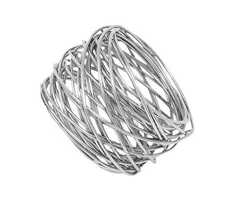 Image of SKAVIJ Handmade Twisted Wire Mesh Napkin Rings Holders Decor Dinner Party Wedding Thanksgiving Christmas Gathering (Silver 12pcs)