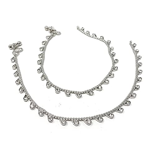 Duel On Jewel Bollywood Party Silver Finish Anklet Payal Pair in Leaf Design for Women Gifts Dancing