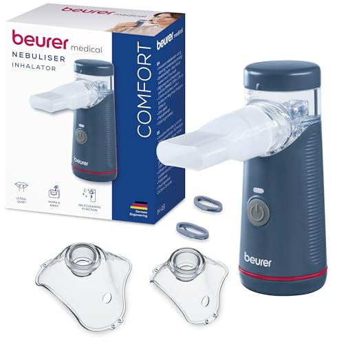 Beurer IH 49 Inhalator, tragbares Inhalationsgerät für Kinder und Erwachsene, bei Erkältung, Asthma und anderen Atemwegserkrankungen, wiederaufladbarer Akku, besonders leise