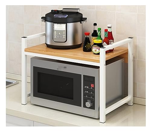 Supporto per microonde a 2 ripiani, in legno e acciaio,