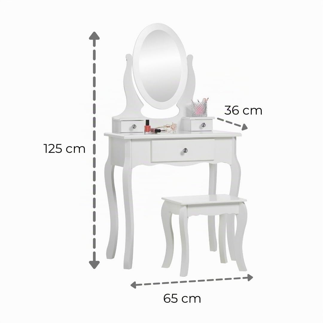 Runesol Coiffeuse Enfant Blanc avec Miroir et Tabouret, pour Fille 8-13 Ans, en Bois, Meuble Chambre, Cadeau d'anniversaire