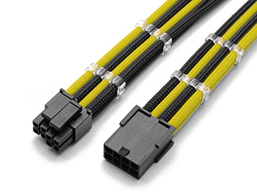 Shakmods 4+4 Pin ATX CPU Motherboard Sleeved Extension Cable 30cm + 2 Cable Combs (Yellow & Black)