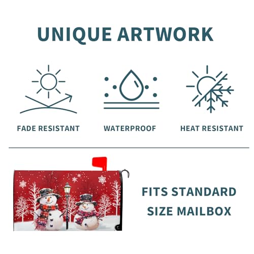 Image of Kawani Merry Christmas Red Snowman Mailbox Covers Magnetic Red Winter Outdoor Mailbox Cover Standard Size 18 X 21 Inch Snowflakes Holiday Mailbox Wrap Post Letter Box Cover Decor for Home Garden Yard