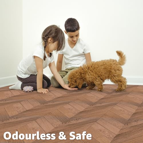 Image of Art3d 10-Pack Herringbone Peel and Stick Floor Tiles (10 Sq.Ft), Brown