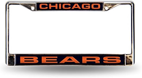 NFL Rico Industries Chicago Bears Blue Chrome Laser License Frame 12" x 6" Laser Cut Chrome Frame - Car/Truck/SUV Automobile Accessory