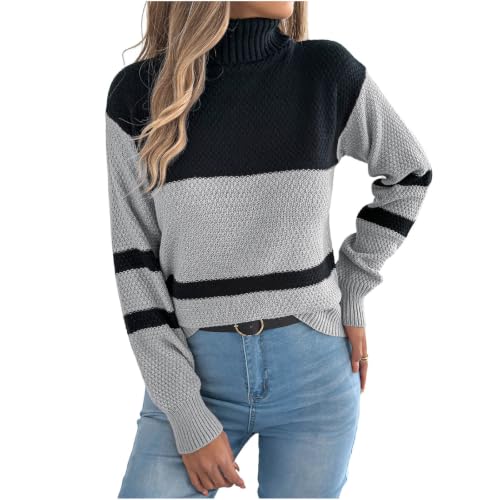 Womens Turtleneck Sweater Fall Casual Knit Pullover Fashion Soft Cozy Tops