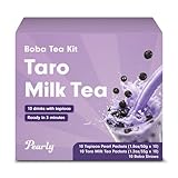 Taro Boba Tea Kit With Straws - Drink Pearly Make Your Own Bubble Tea Kit, Taro Milk Tea Boba Kit, Taro Milk Tea Powder, Instant Boba Tea Kit, Taro Powder For Boba, Instant Bubble Tea Kit (10 Pack)