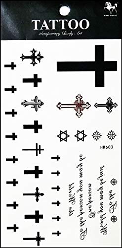Umama Tattoos 3 Sheets Cross Temporary Tattoo Body Art Tattoo Sticker 3D Waterproof Men Women Realistic Tattoos Cross Cartoon Pattern #TOP2
