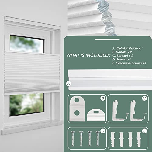 Cordless Top Down Bottom Up Cellular Shades,Blackout Honeycomb Blinds Fabric Window Shades White(100% Blackout),36"X72" #TOP4
