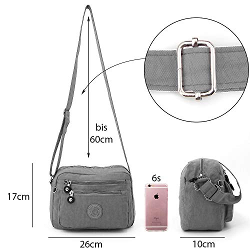 ekavale Kleine Schultertasche aus Wasserabweisendes Nylon – Handtasche für Damen & Mädchen - Crossbody Bag - Leichte Umhängetasche (Grau)