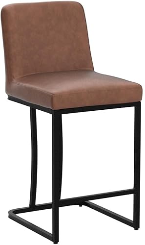 Miniatura 44 de VESCASA Taburetes de bar de 24 pulgadas de alto con respaldo, modernos de mediados de siglo tapizados de piel sintética con marco de metal dorado