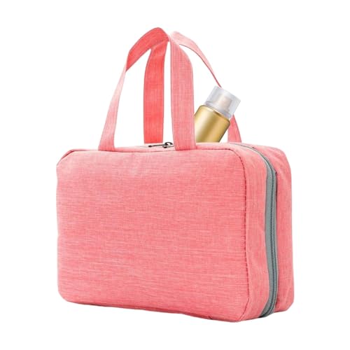 Ruyeiig de aseo plegable para mujer, de viaje colgante, organizador de maquillaje enrollable compacto, espacioso maletín de almacenamiento portátil plegable 4 en 1 para, Rosa., ver