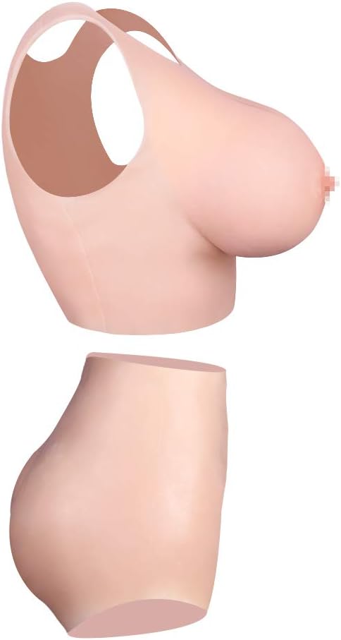 Handmade Breasts & Fake Vaginal Pants Soft Silicone Realistic Skin Suit for Crossdresser Transgender Drag Queen Costume 1G (Cotton Filler) Ivory White