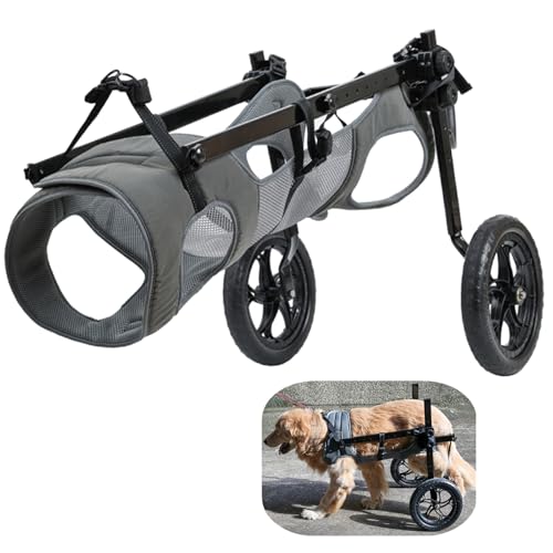 UIQELYS Großer Rollstuhl für Hunde, Riesenrollstuhl, grau, leichter Rollstuhl für Behinderten/Alt, verstellbar
