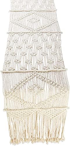 Folkulture Macrame Table Runner for Farmhouse 48 Inches Long, Wedding Table Decor or Boho Table Runners for Dining Room, Vintage Rustic Bohemian Style Home Decor, 13 x 48 Inches, 100% Cotton