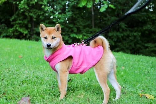 Image of JACKO & CO - Fleece Vest Dog Sweater with Leash Ring - Soft, Warm & Lightweight Pullover Coat for Small & Medium Dogs, Puppies & Cats - Cozy Fall /Winter /Spring Pet Jacket (Pink, Large 10-16lbs)