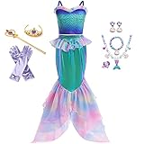 ZALOORIY Little Mermaid Costume for Girls Princess Ariel Dress Up Cosplay with Accessories (Colorful, 6-7T)