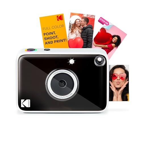 KODAK Printomatic+ Fotocamera Digitale Istantanea 10MP con LED RGB, stampa foto a colori su carta Zink 2x3” – Nera