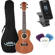 Lanikai LU Series Concert Ukulele Essentials Bundle with Gig Bag, Tuner, and Felt Picks
