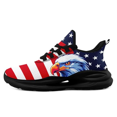 Patriotic Running Shoes for Men and Women, American Flag Lightweight Mesh Athletic Sneakers for Workout Gym Tennis