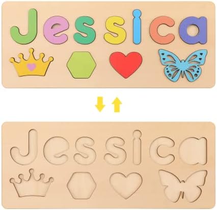 Personalised Name Puzzle for Toddlers, Tulolvae Custom Name Wooden Puzzles, Educational Toys Gift for 3+ Years Old Kids, Preschool Pegged Puzzles for Baby Boys and Girls, 30x12x0.8cm