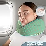 Skechers Women's Memory Foam Neck Pillow, Comfortable & Breathable Travel Pillow,Neck Pillow Airplane for Travel, Car Rides, Home, and Office Use, Ergonomic Design for Men and Women,Green - Image 4