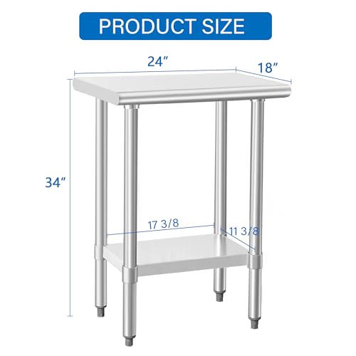 Image of HARDURA Stainless Steel Work Table Commercial 18x24 Inches Kitchen Prep Table and Heavy Duty Commercial Workbench NSF 430 with Undershelf and Galvanized Legs