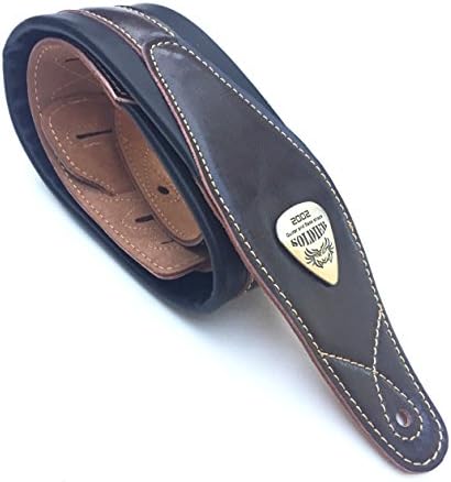 Legato Guitar Strap 3 Inches Wide Double Padded Soft Leather Black Brown