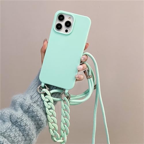 Coque iPhone 11 silicone luxe vert clair avec cordon chaîne chic
