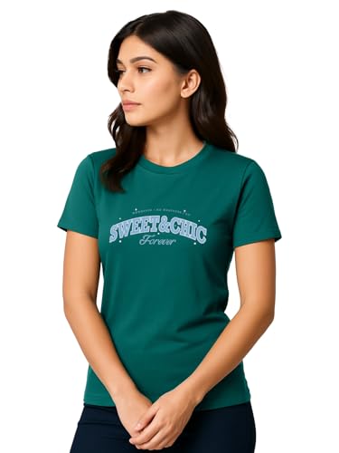 Image of Cotton Blend Regular Fit Half Sleeve Printed Round Neck Multicolor Drop Shoulder T-Shirt for Womens & Girls (Pack of 4)