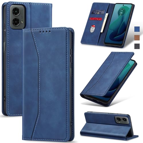 Image of Jasonyu Flip Wallet Case for Moto G 5G (2024),Leather Magnetic Folio Cover with Card Holder,Kickstand - TPU Shockproof Durable Protective Phone Case,Blue
