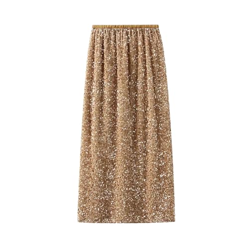 Women's Midi Skirts Casual Shiny Sequins Back Slits Wedding Party Slim Long Skirt
